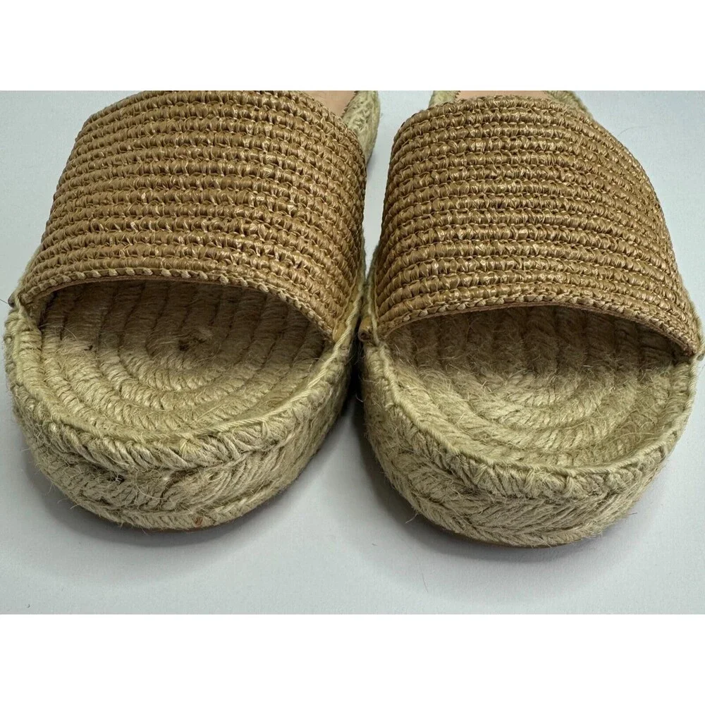 J. Crew Size 10 Raffia Woven Slip On Espadrille Sandals Beige Natural Casual NWT